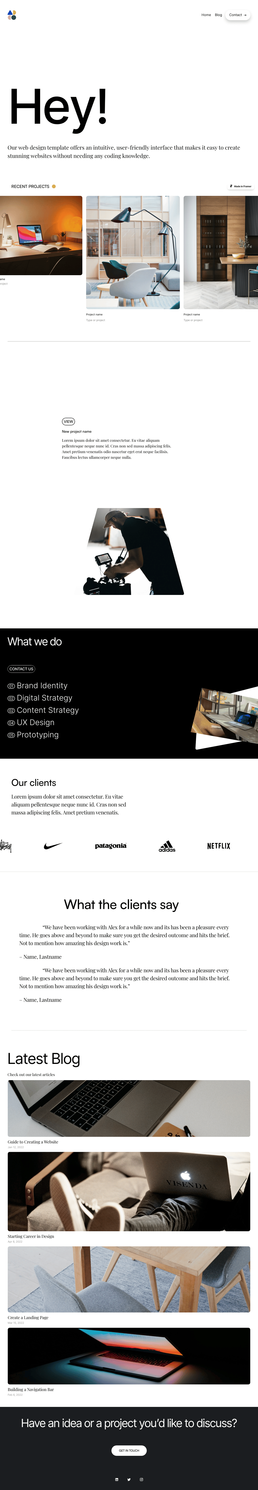 Minimalist Portfolio desktop landing page