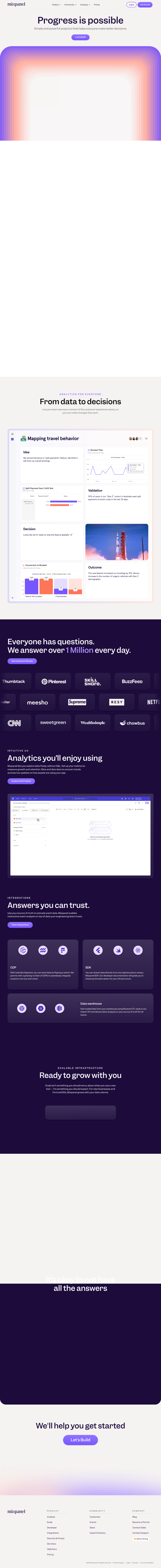 Mixpanel desktop landing page