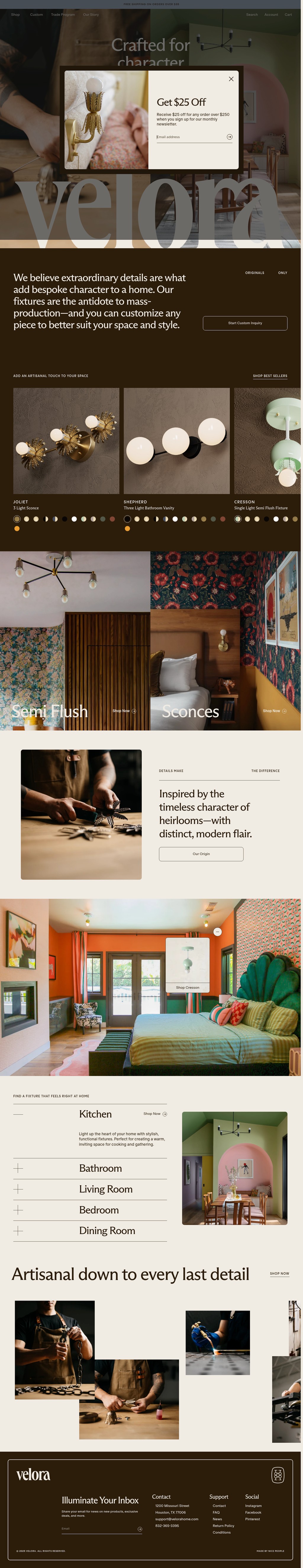 Modern Handmade Light Fixtures desktop landing page
