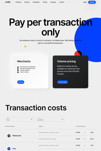 Mollie landing page