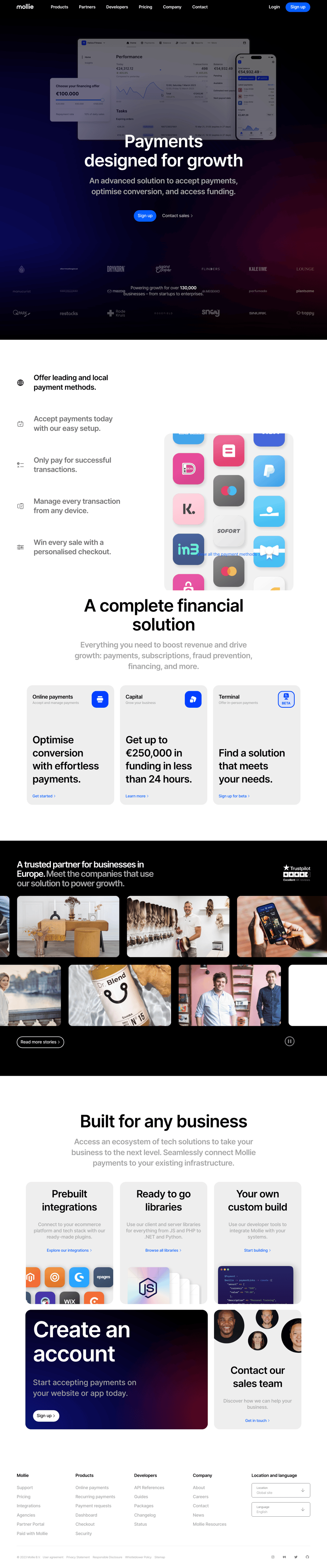 Mollie desktop landing page