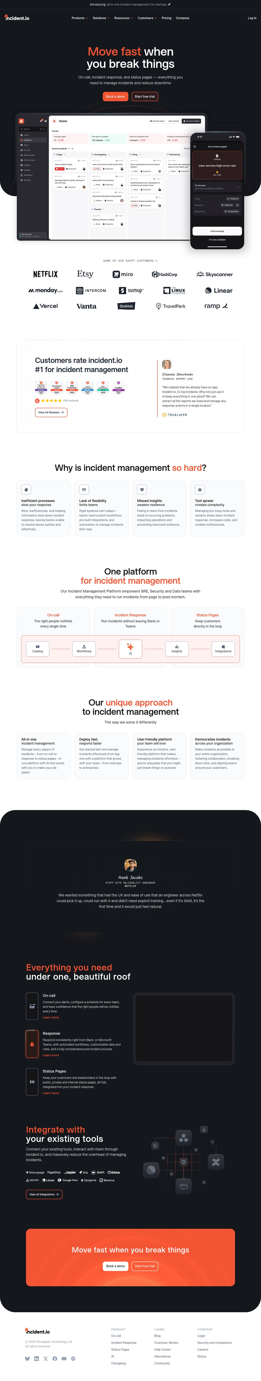 Move fast when you break things desktop landing page