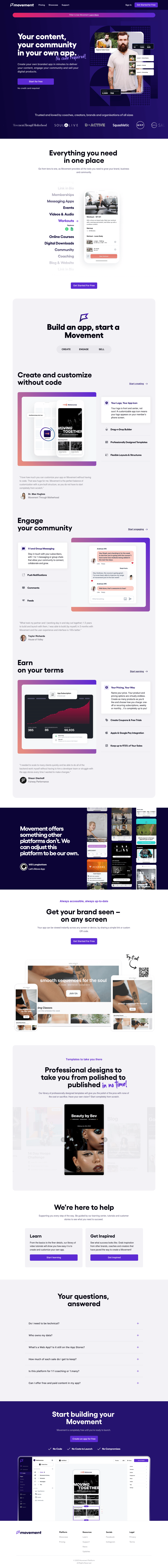Movement desktop landing page
