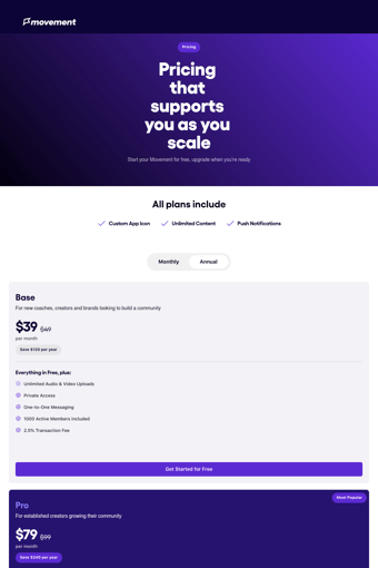 Movement landing page