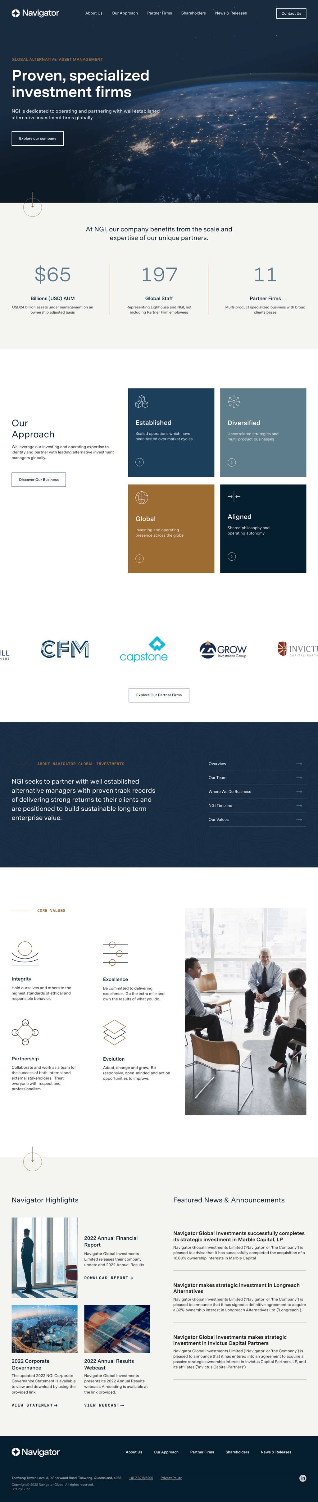 Navigator Global Investments desktop landing page