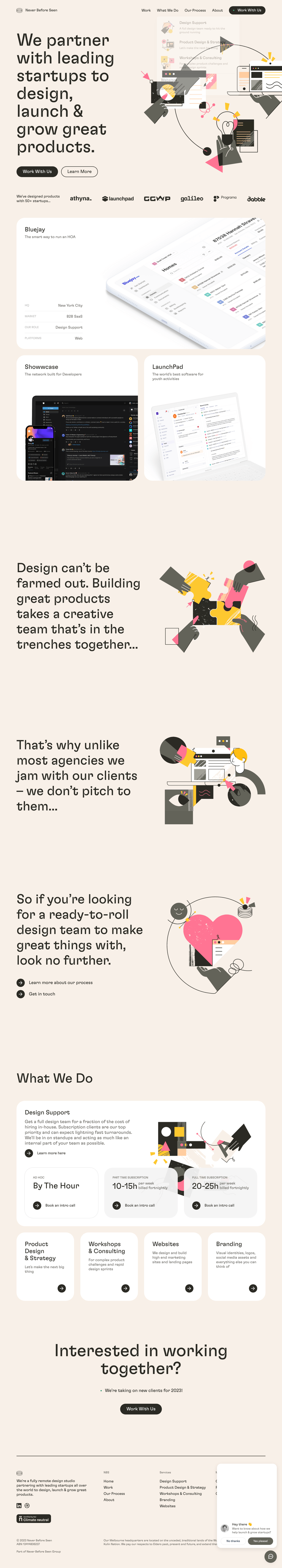 Never Before Seen desktop landing page