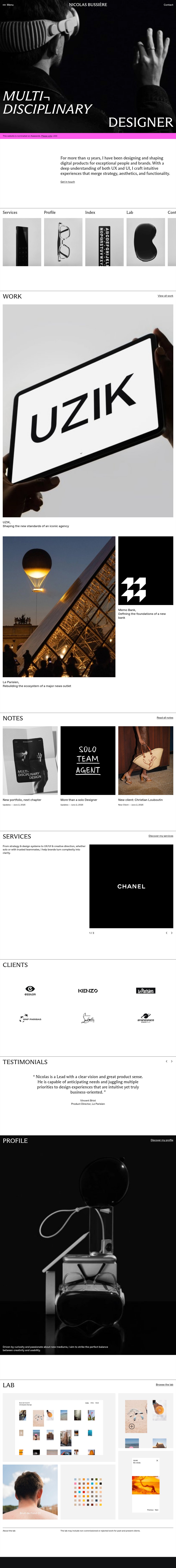 Nicolas Bussière desktop landing page