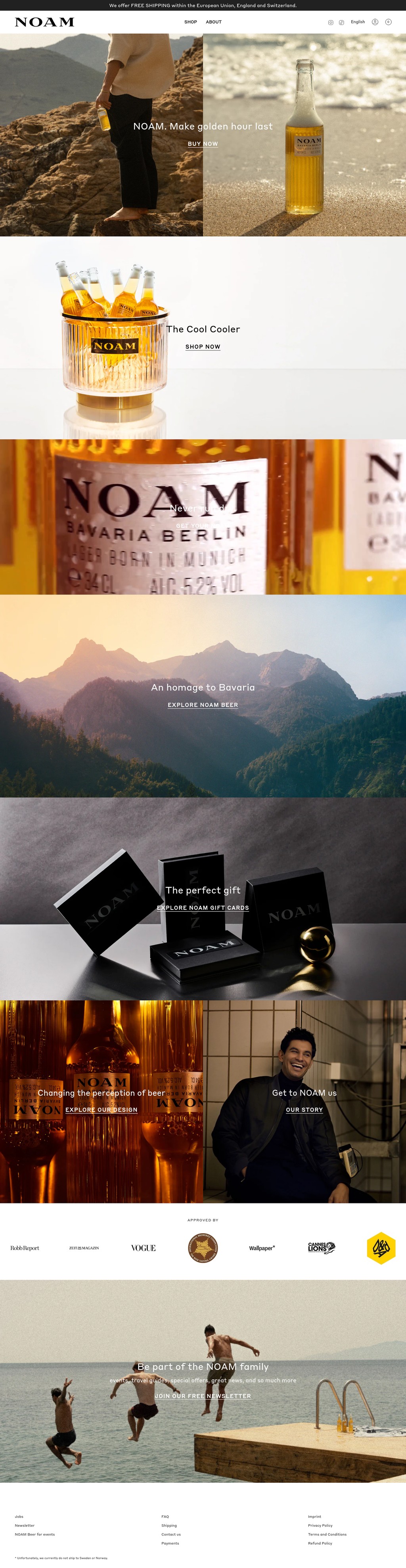 Noam Beer desktop landing page