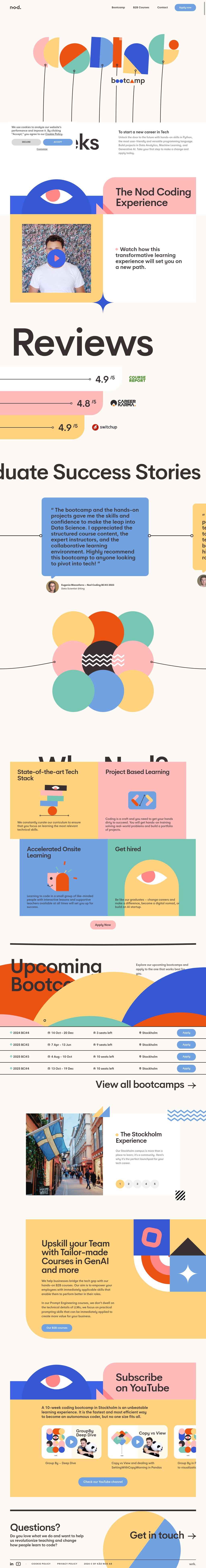 Nod Coding Bootcamp desktop landing page