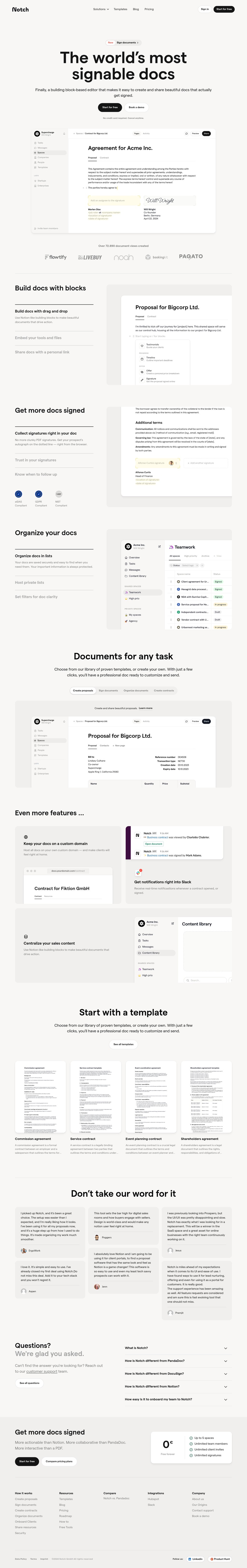 Notch: Create contracts and offers with ease desktop landing page