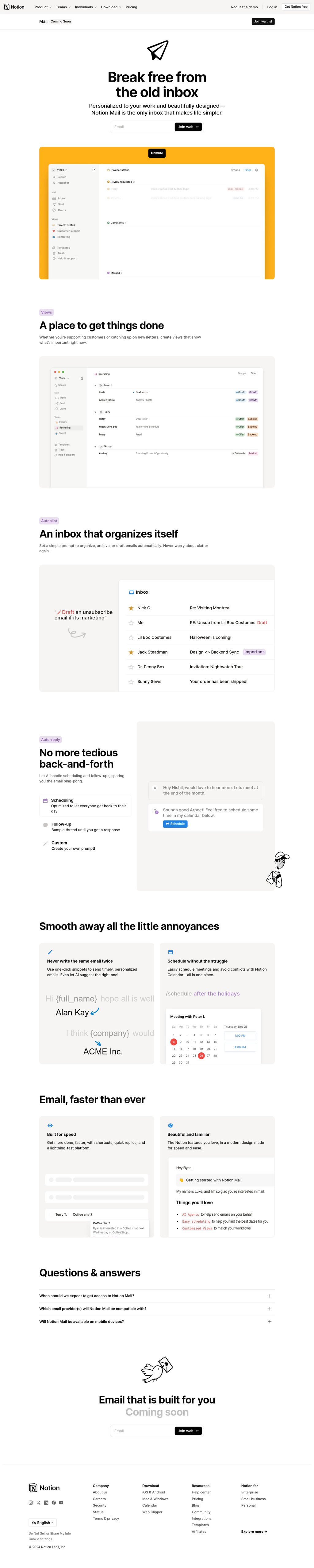 Notion Mail desktop landing page