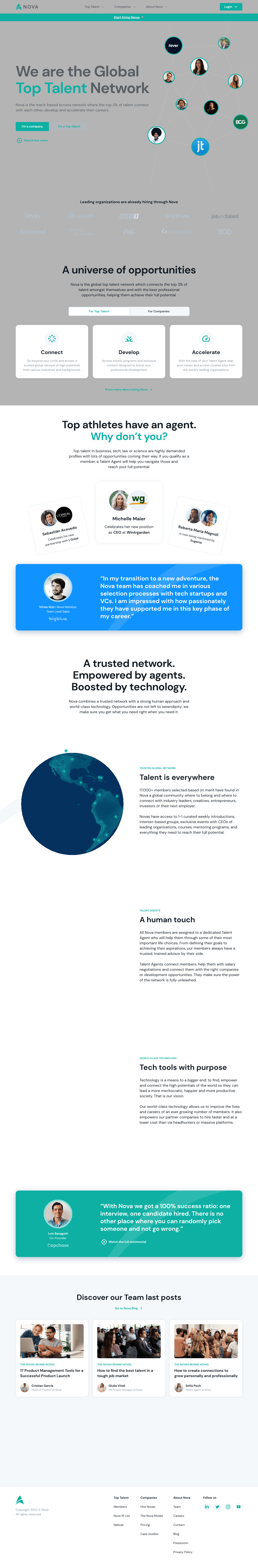 Nova Talent desktop landing page