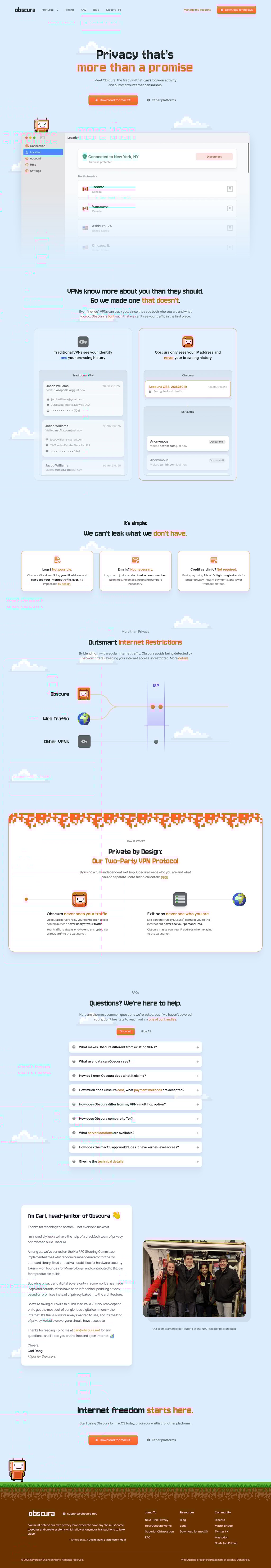 Obscura VPN desktop landing page