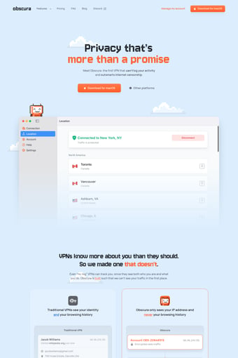 Obscura VPN landing page