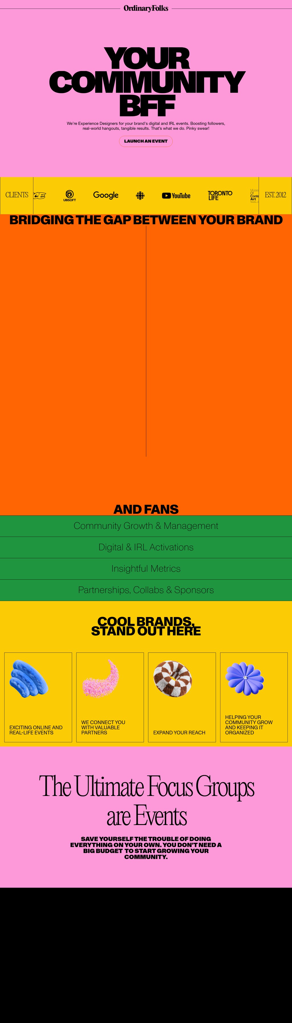 OrdinaryFolks desktop landing page