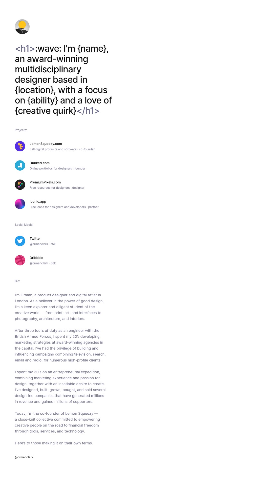 Orman Clark desktop landing page