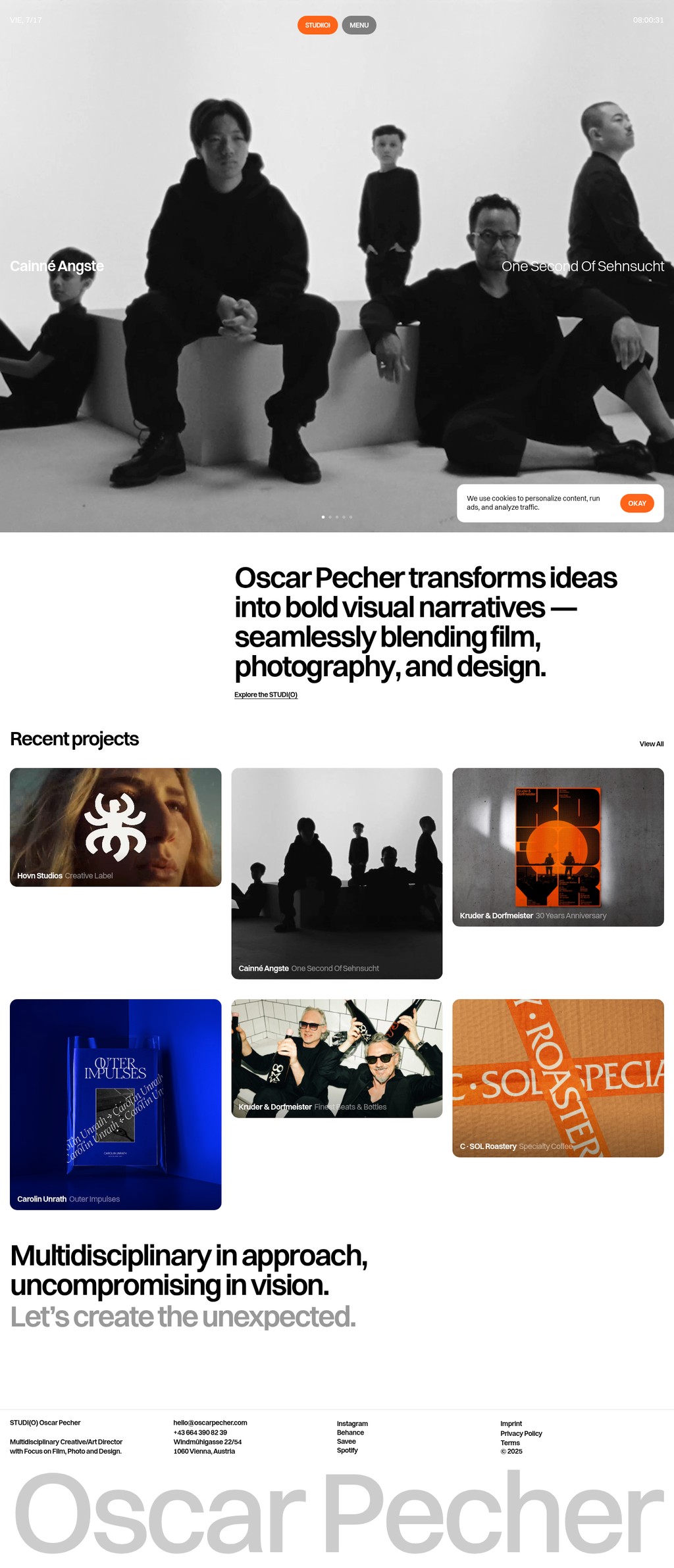 Oscar Pecher desktop landing page