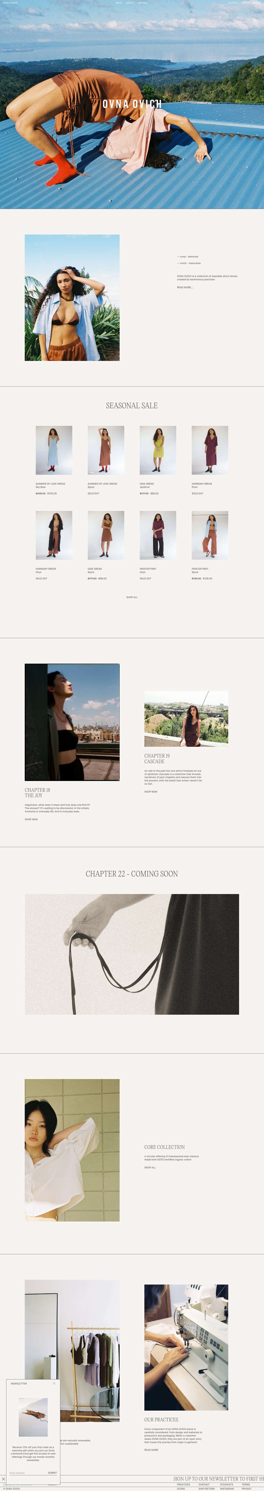 Ovna Ovich desktop landing page