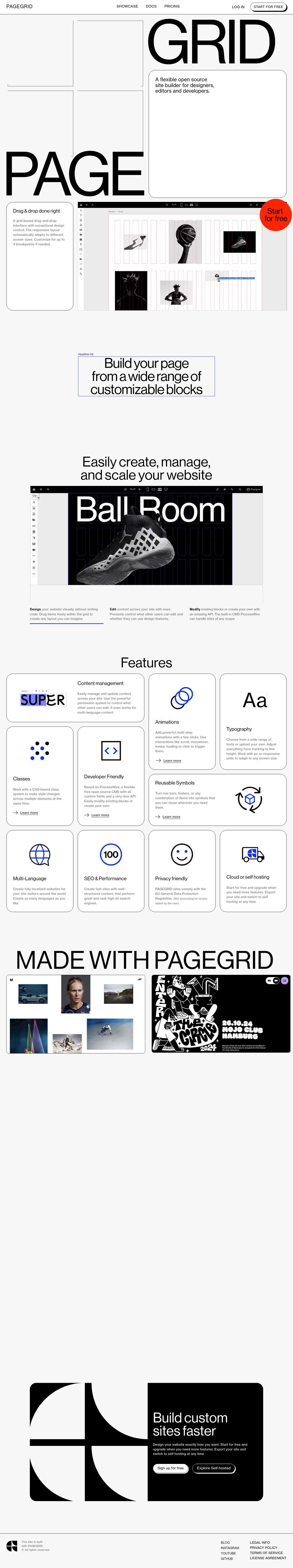 PAGEGRID desktop landing page