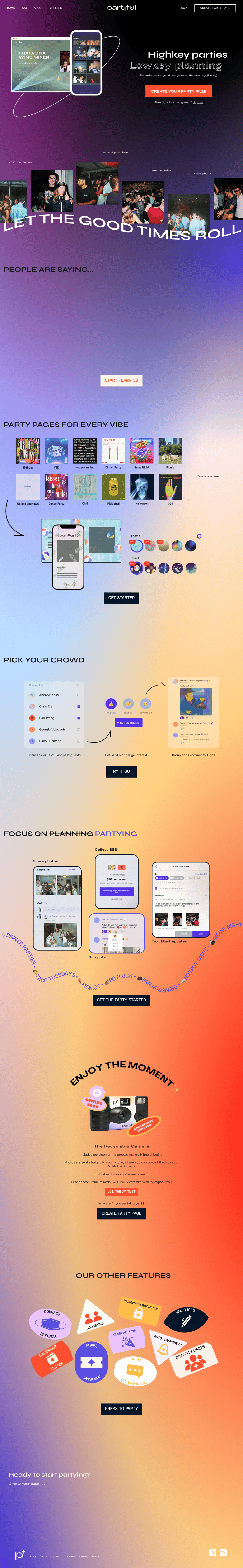 Partiful desktop landing page