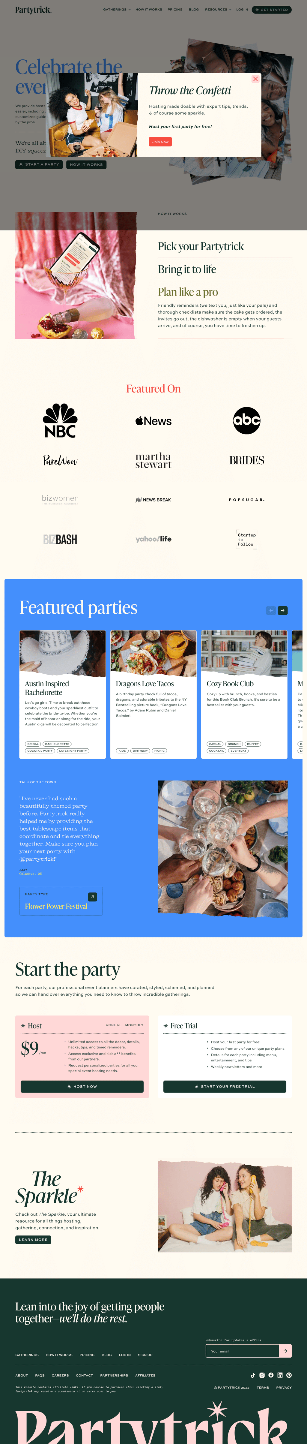 Partytrick desktop landing page