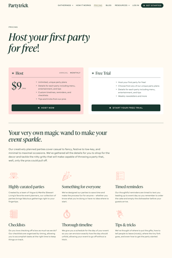 Partytrick landing page