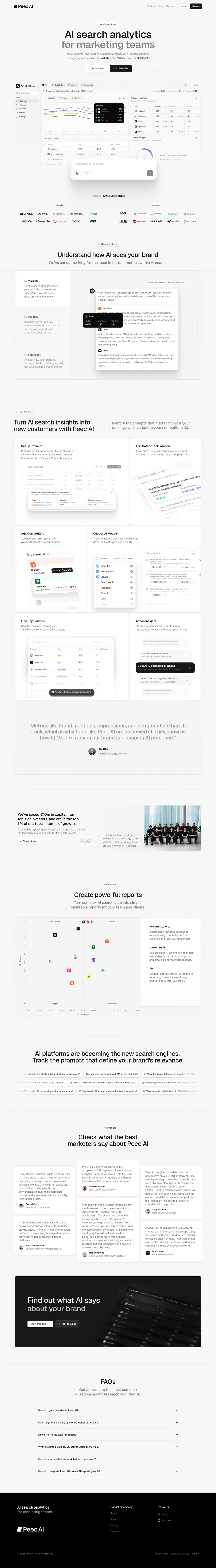 Peec AI desktop landing page