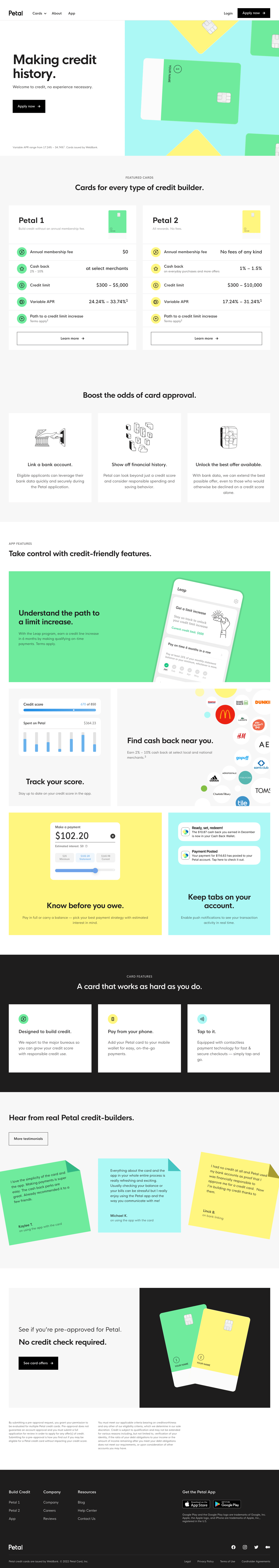 Petal desktop landing page