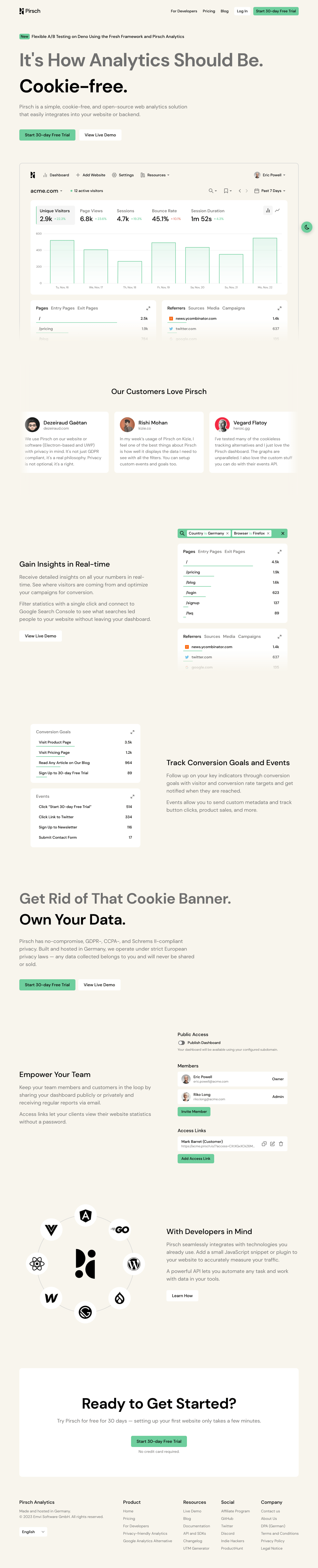 Pirsch desktop landing page