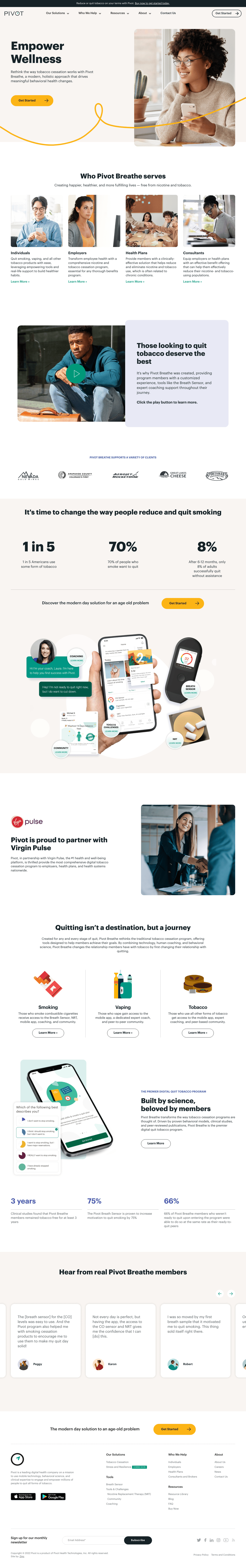 Pivot desktop landing page