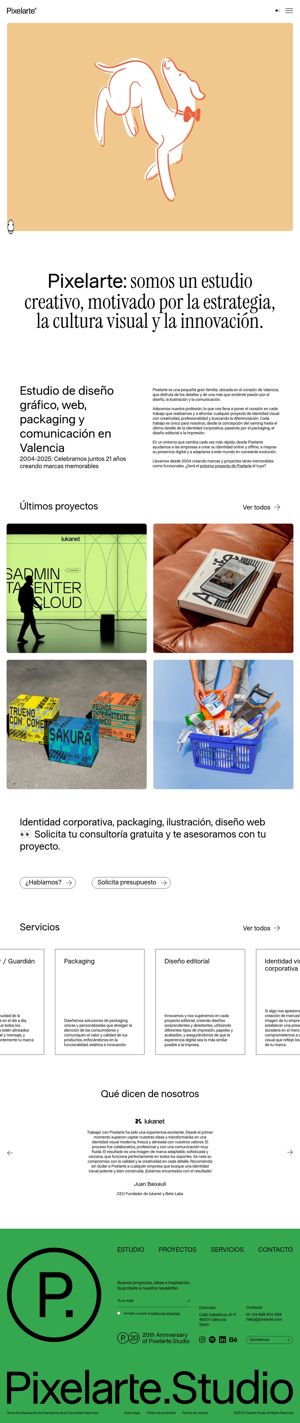 Pixelarte ® desktop landing page