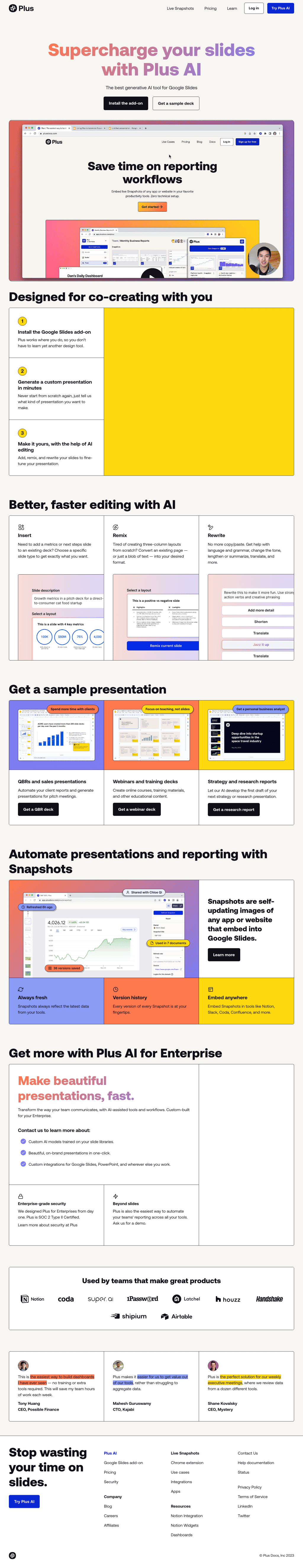 Plus desktop landing page