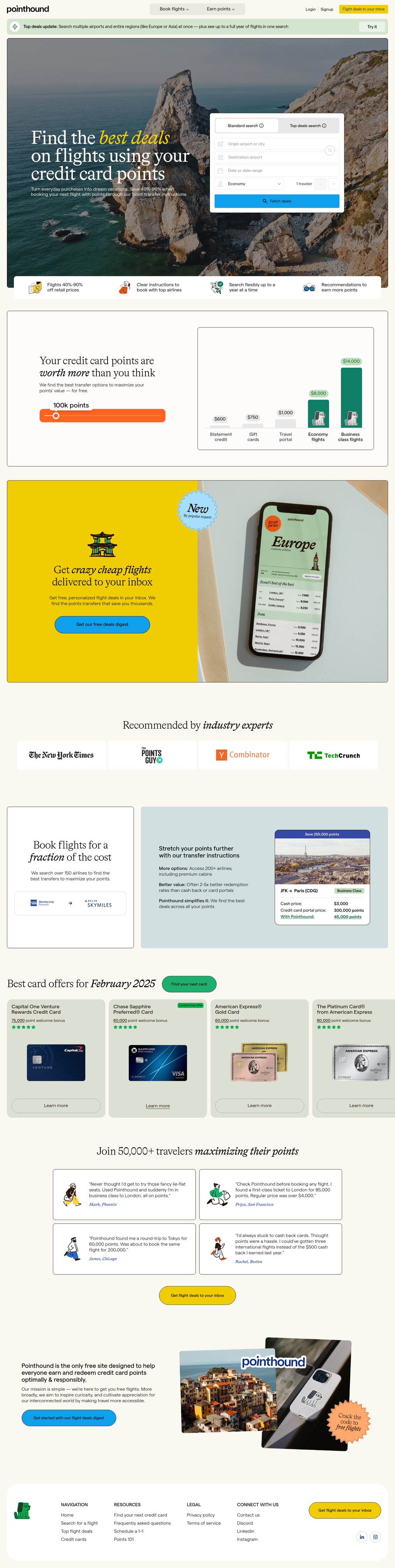 Pointhound desktop landing page