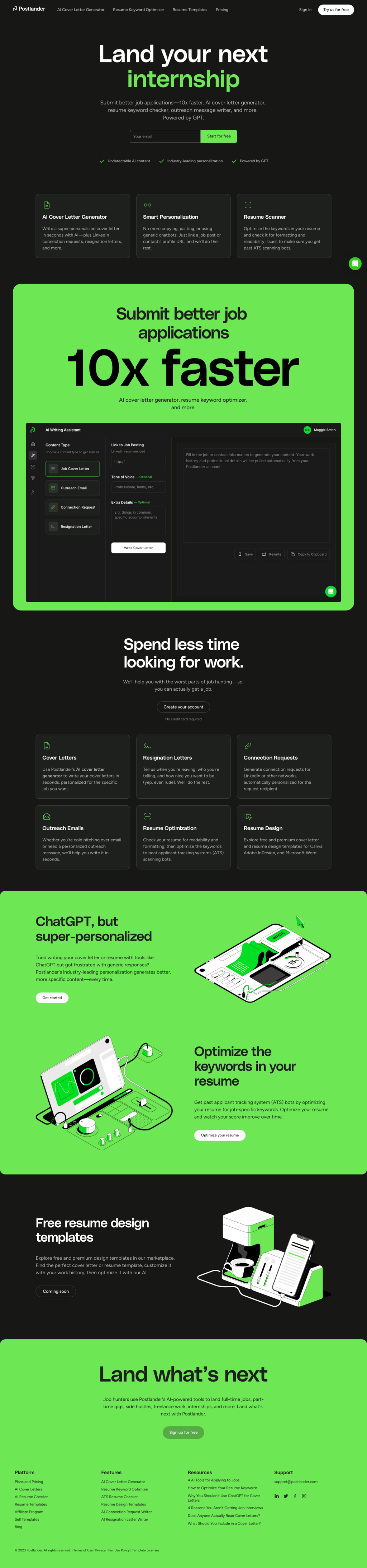 Postlander desktop landing page