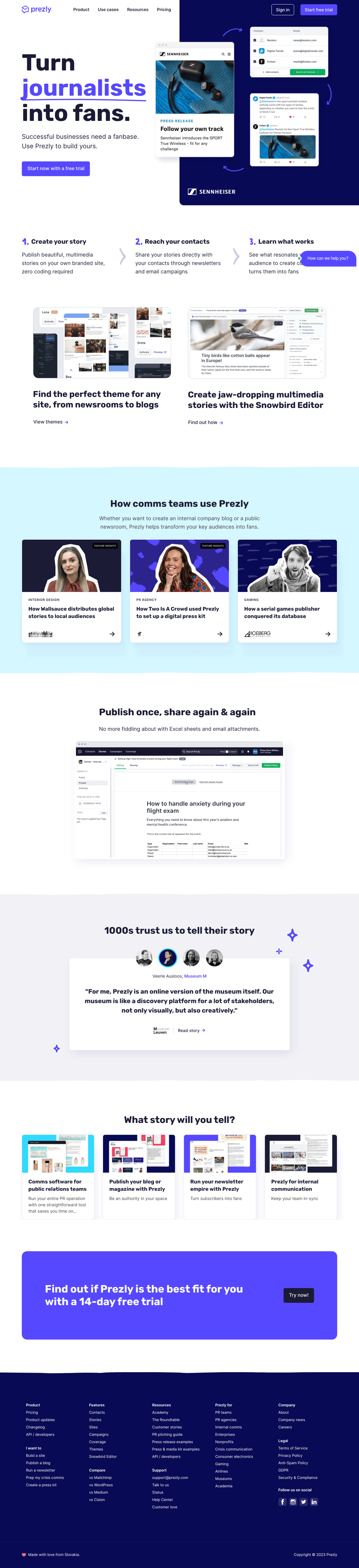 Prezly desktop landing page