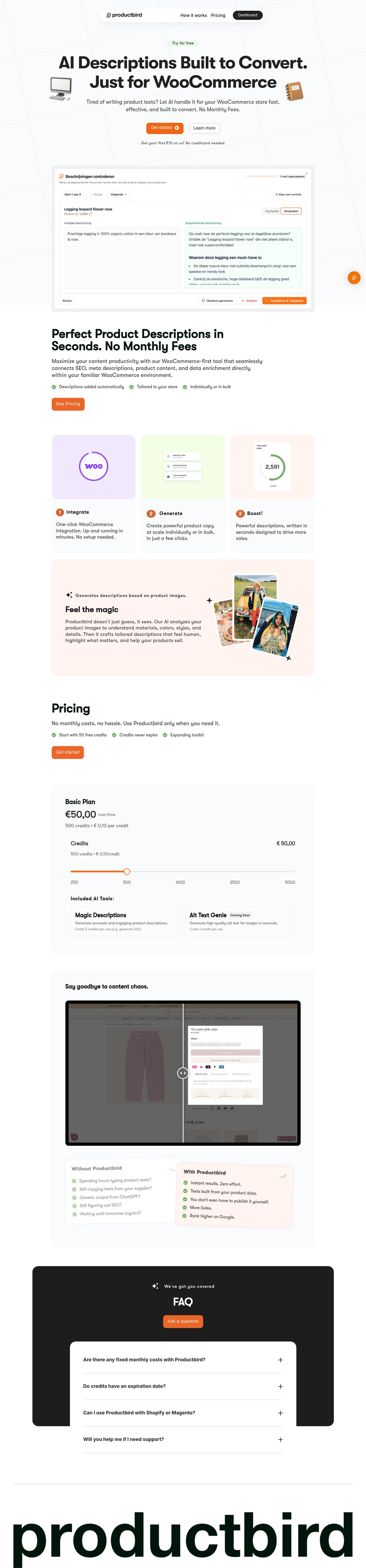 Productbird  desktop landing page