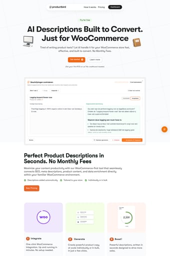 Productbird  landing page