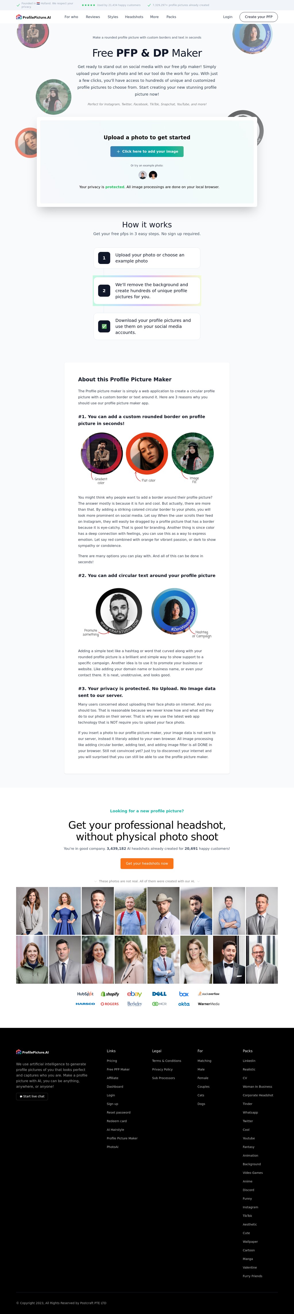 Profile Picture desktop landing page