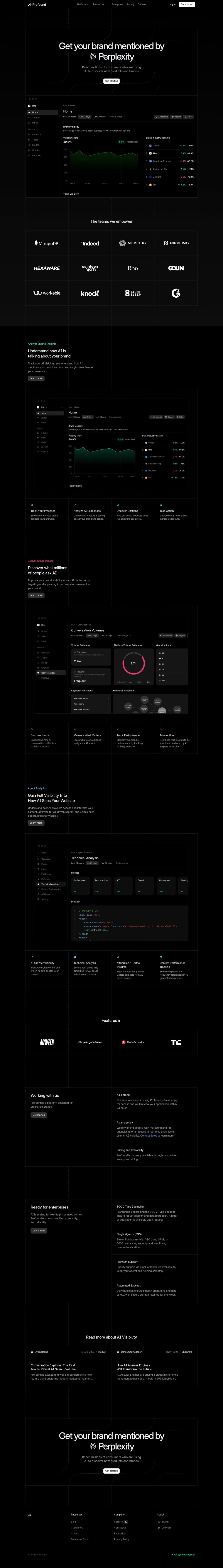 Profound desktop landing page