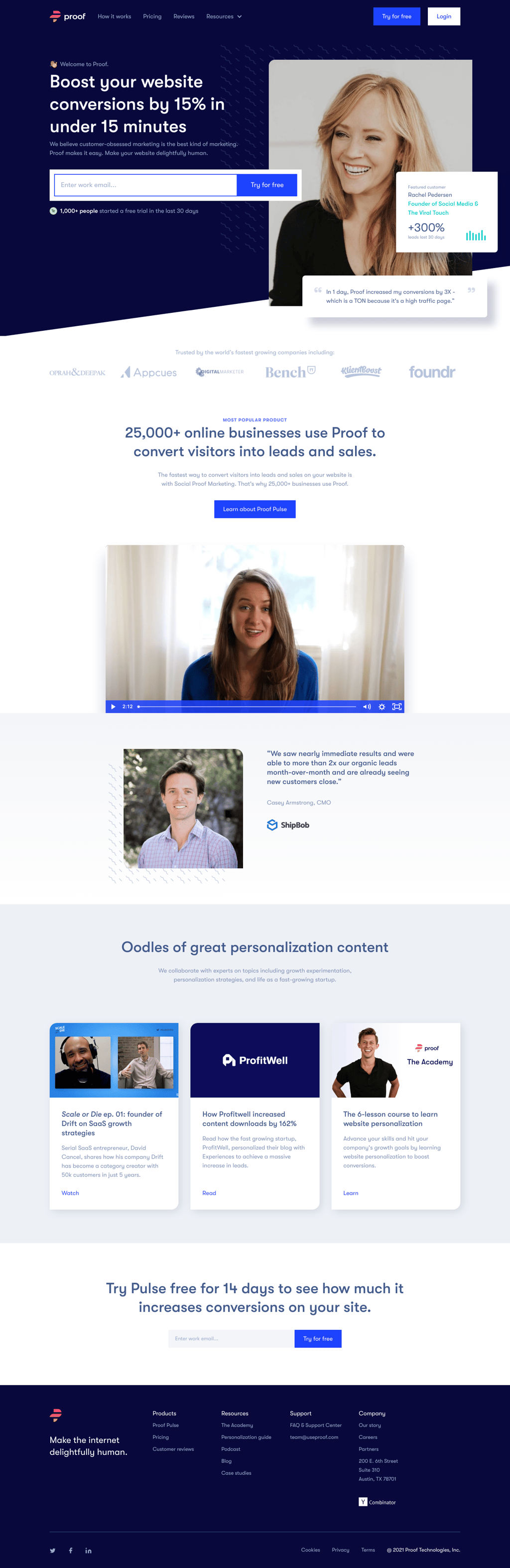 Proof desktop landing page