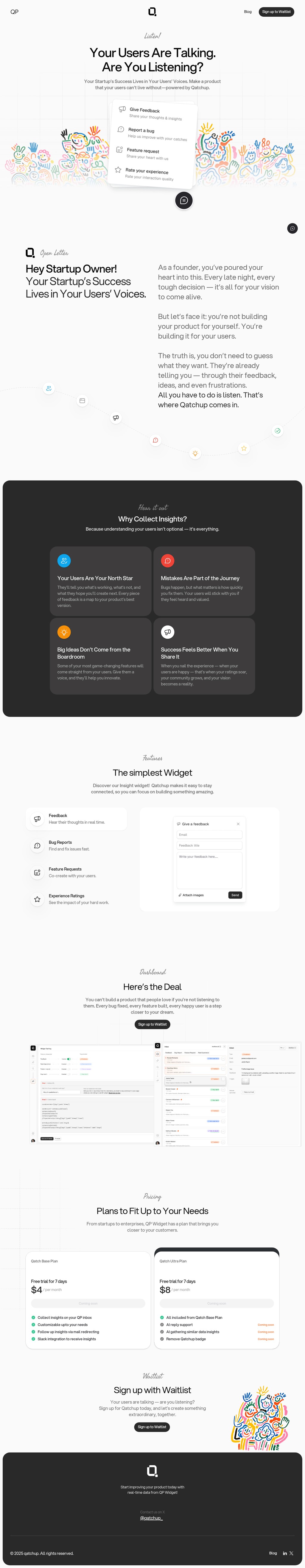 Qatch up Widget! desktop landing page