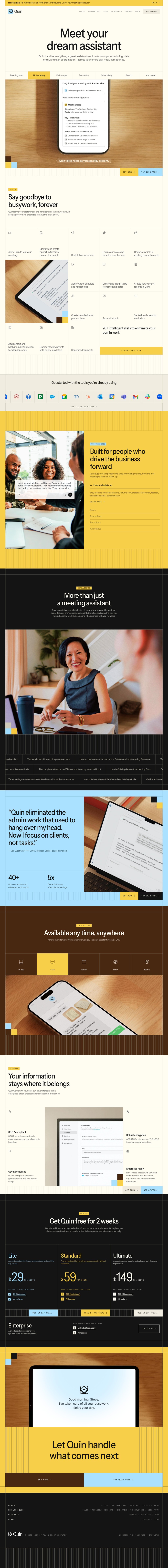 Quin desktop landing page