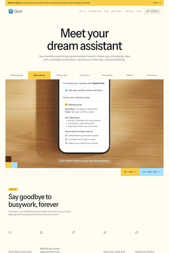 Quin landing page