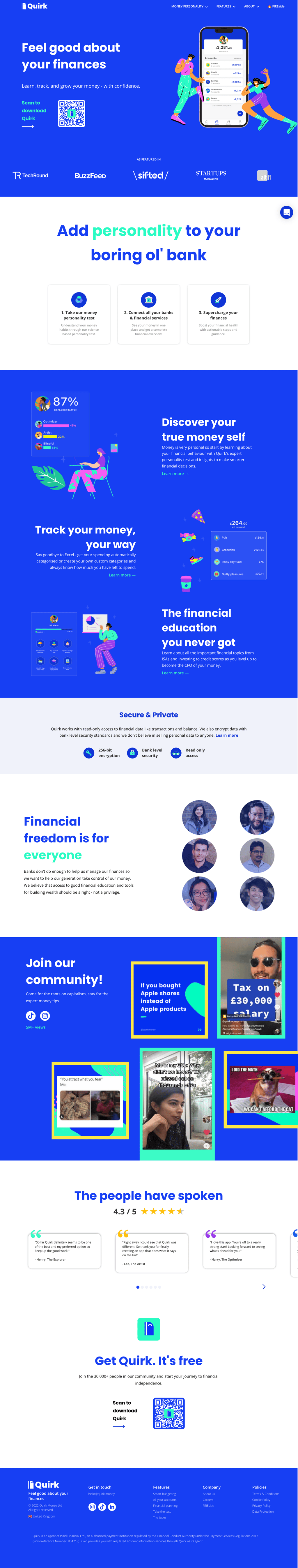 Quirk desktop landing page