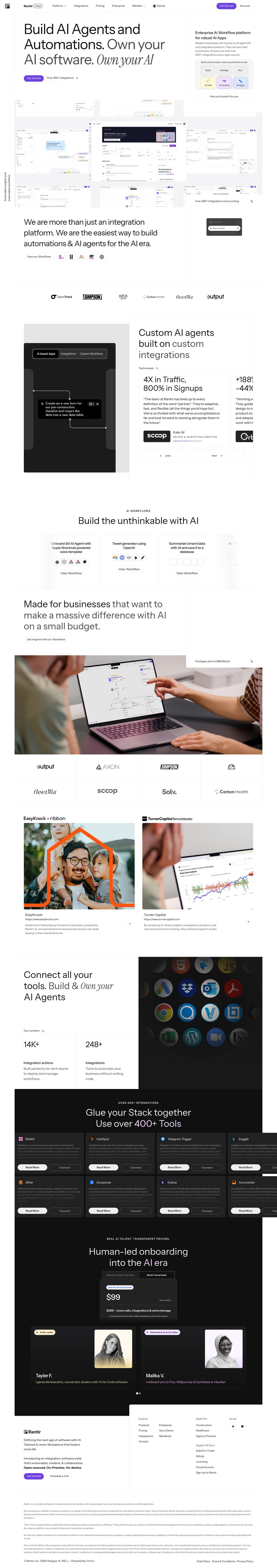 Rantir desktop landing page