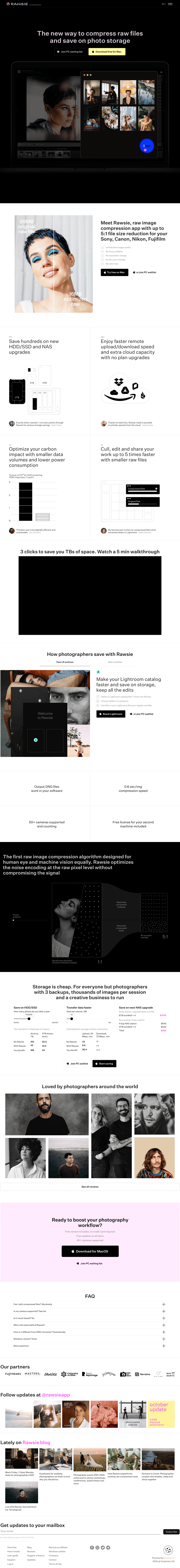 Rawsie desktop landing page