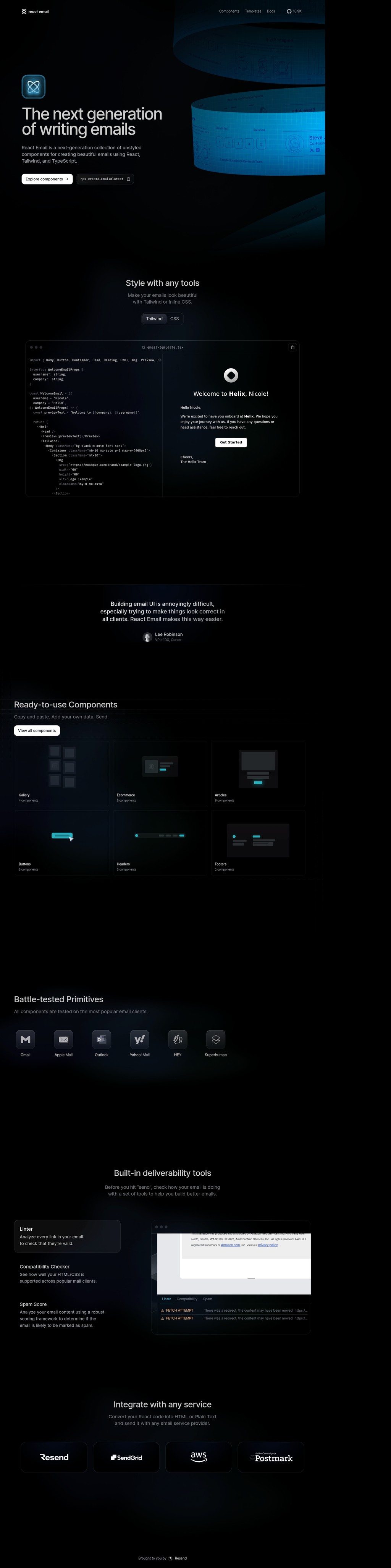 React Email desktop landing page