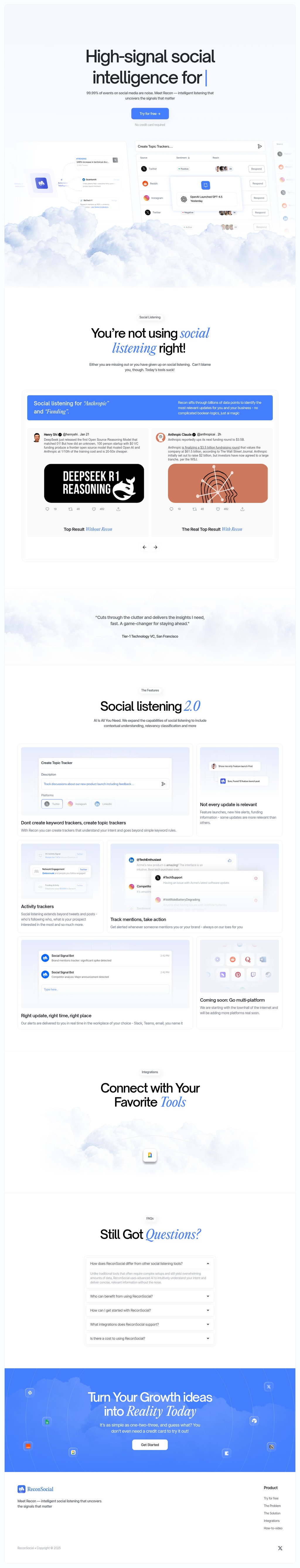 Recon Social desktop landing page
