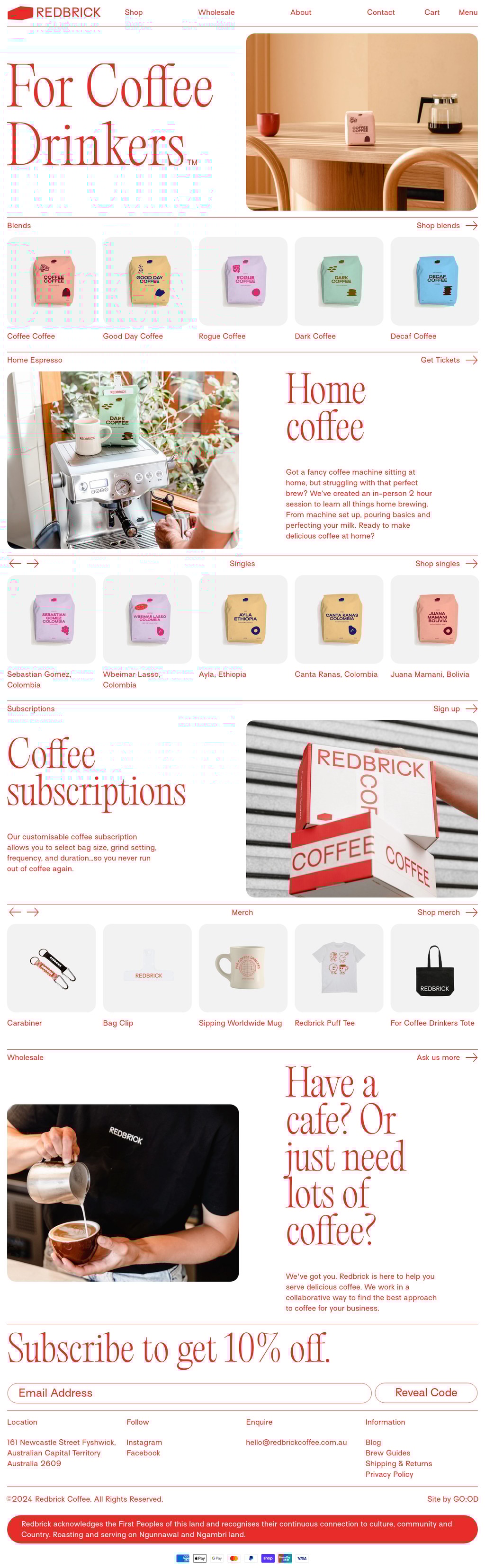 Redbrick Coffee desktop landing page