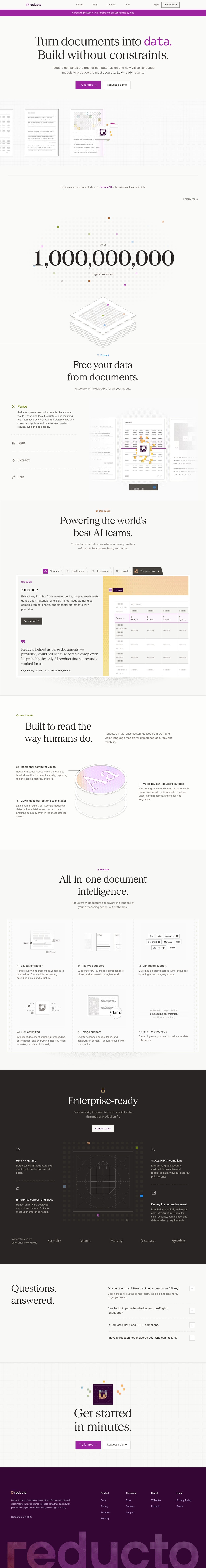 Reducto: AI document parsing & extraction software desktop landing page